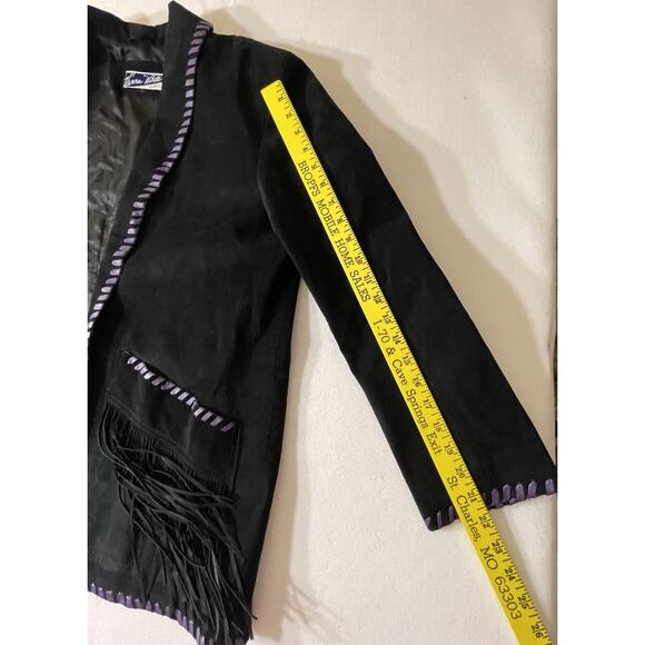 Vanna White Women’s Black/Purple Suede Leather Fringe Blazer Jacket - Size 14 - Picture 9 of 14